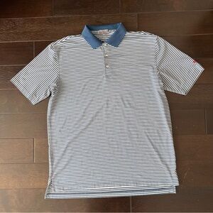 Peter Millar Polo Shirt Mens XL Blue Striped Summer Comfort Golf Performance EUC